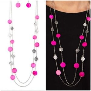 Pink and Silver Long Necklace Set